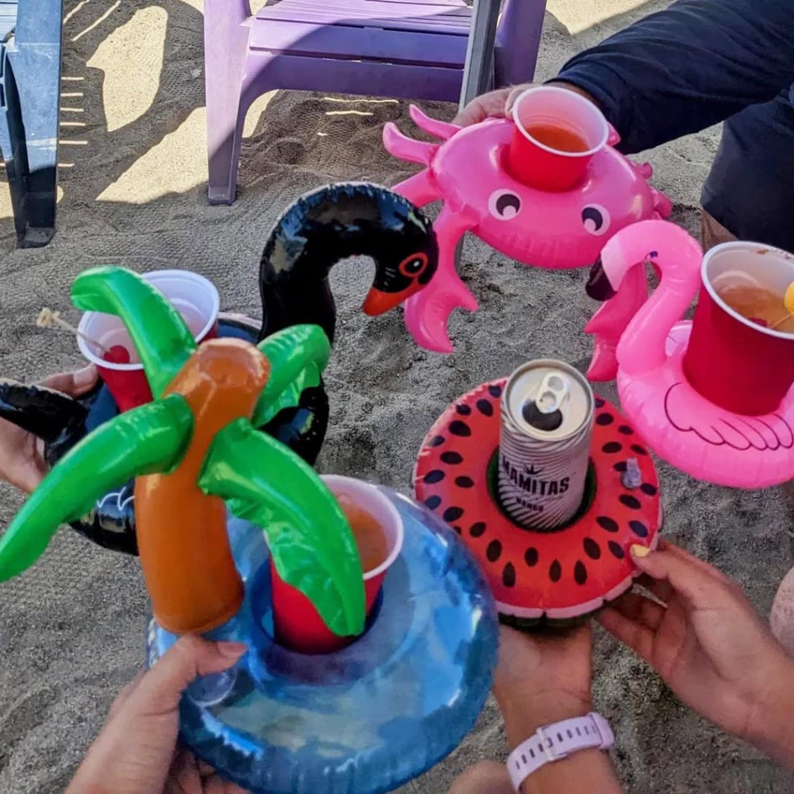 iShyan Inflatable Drink Holder, 15 Pack Drink Floats Inflatable Cup Holders Flamingo Coasters for Swimming Pool Party