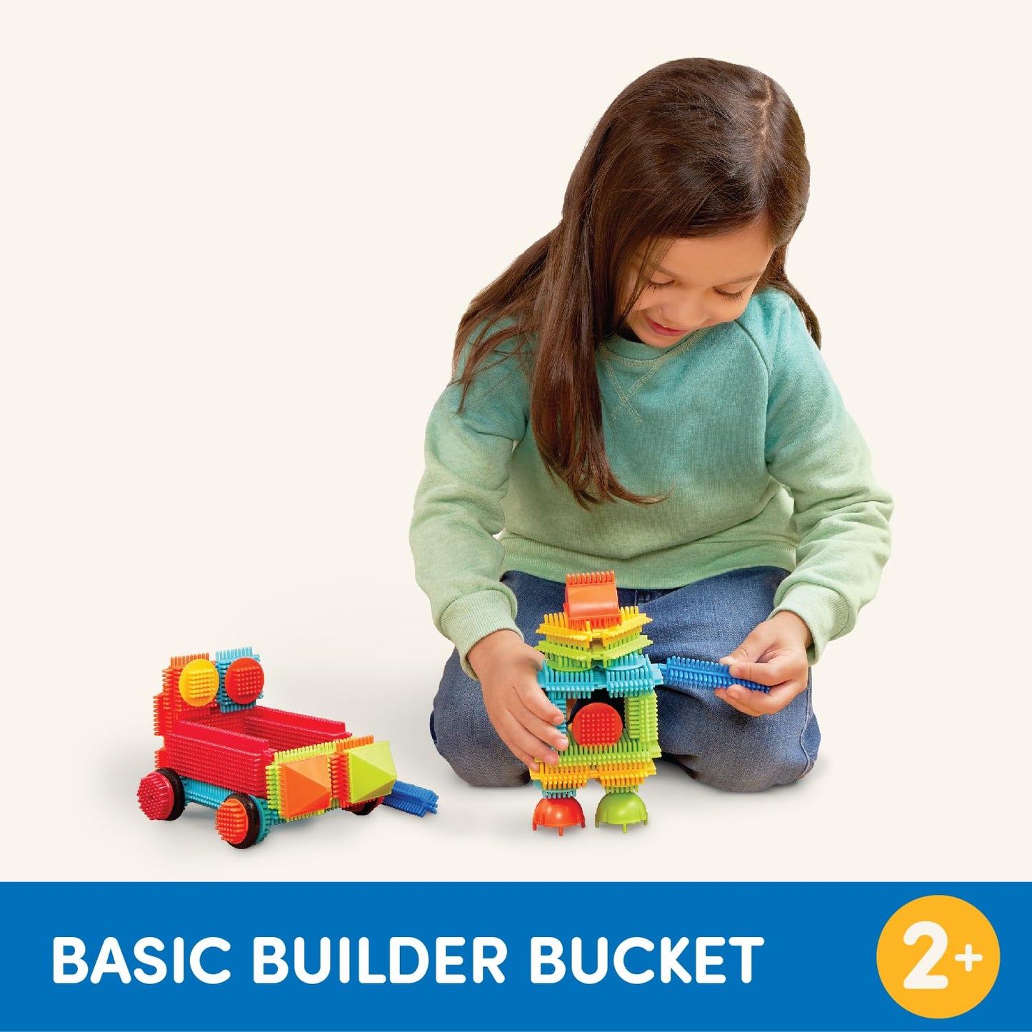 Battat - Bristle Blocks - STEM Interlocking Building Blocks - 50 Pieces Playset - Developmental Toys for Toddlers & Kids - Basic Builder Bucket - 2+