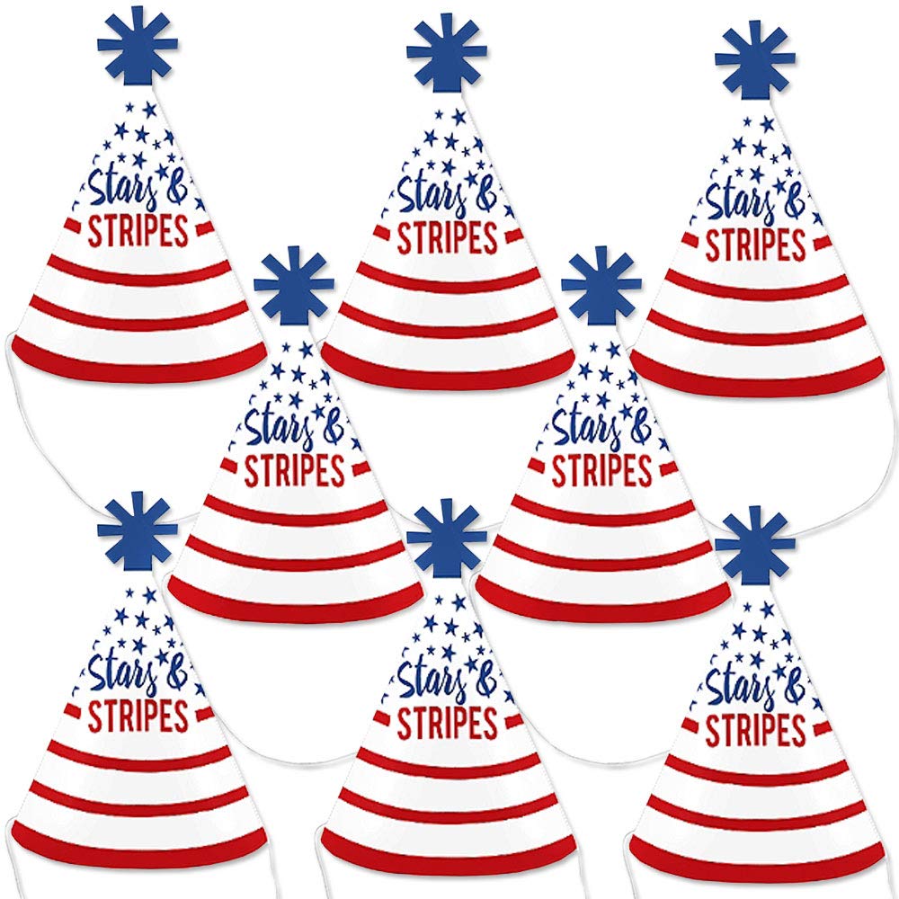 Big Dot of Happiness Stars and Stripes - Mini Cone Memorial Day, 4th of July and Labor Day USA Patriotic Party Hats - Small Little Party Hats - Set
