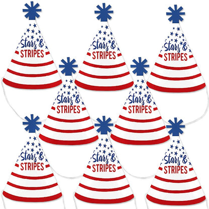 Big Dot of Happiness Stars and Stripes - Mini Cone Memorial Day, 4th of July and Labor Day USA Patriotic Party Hats - Small Little Party Hats - Set