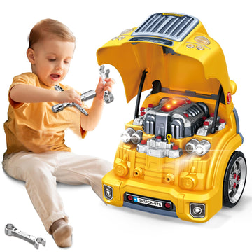 MUGEYMYD Large Truck Engine Toy for Kids 3-5, Take Apart Motor Vehicle Pretend Play Car with Light and Sound, Kids Mechanic Workshop Set, Toy Engine