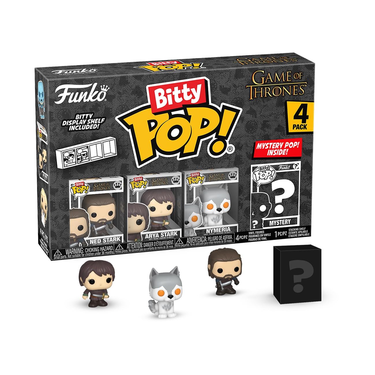 Funko Bitty Pop! Game Of Thrones - Ned Stark, Arya Stark, Nymeria, & A Surprise Mystery Figure - 0.9 Inch (2.2 Cm) Collectable - Stackable Display