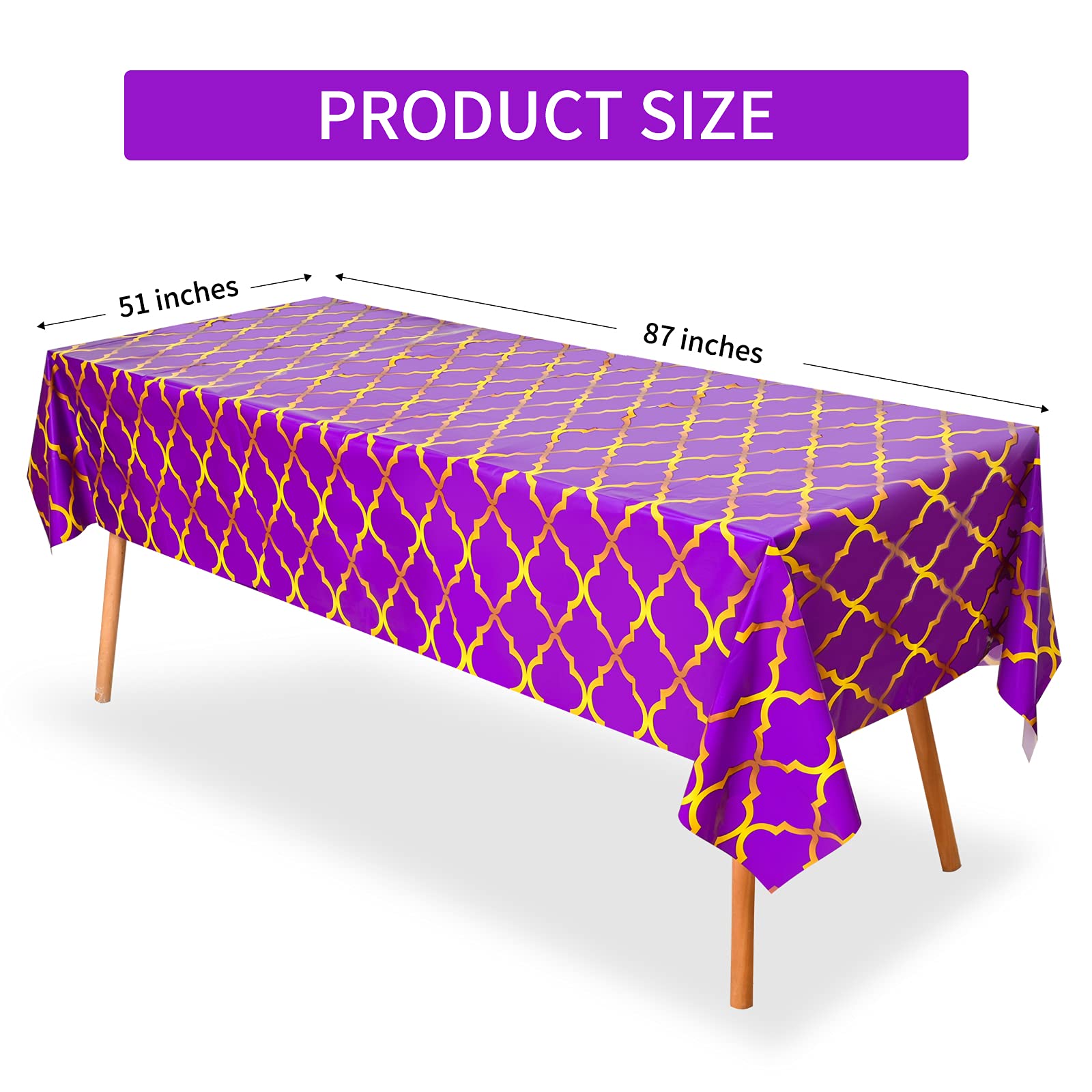 Lecpeting 2 Pcs Arabian Tablecloth Purple Gold Lattice Plastic Table Covers 87 x 51 Inches Arabian Nights Themed Party Decorations for Birthday Party