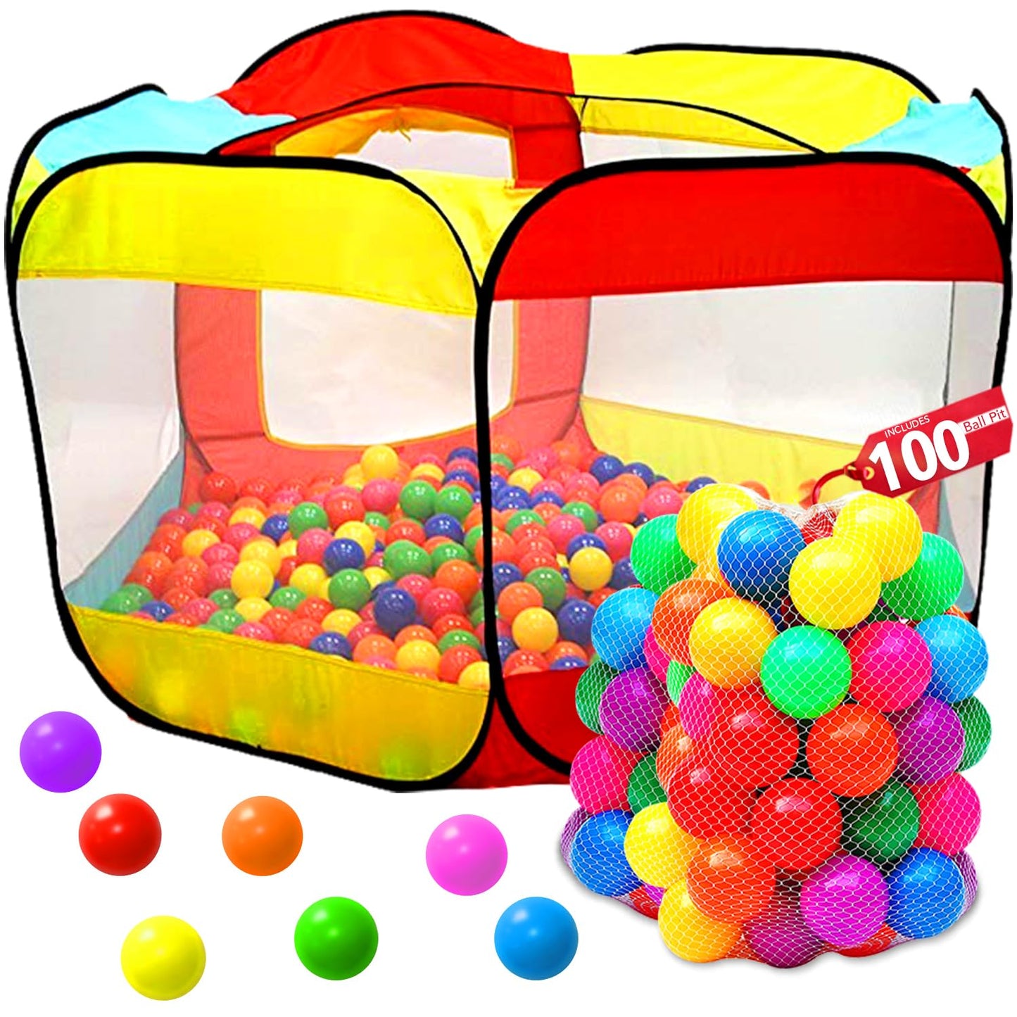 Kids Ball Pit Pop Up Large Tent for Toddlers - Indoor & Outdoor Gift Toys for Infants Girls & Boys, Baby Playpen with Zippered Storage Bag, 100