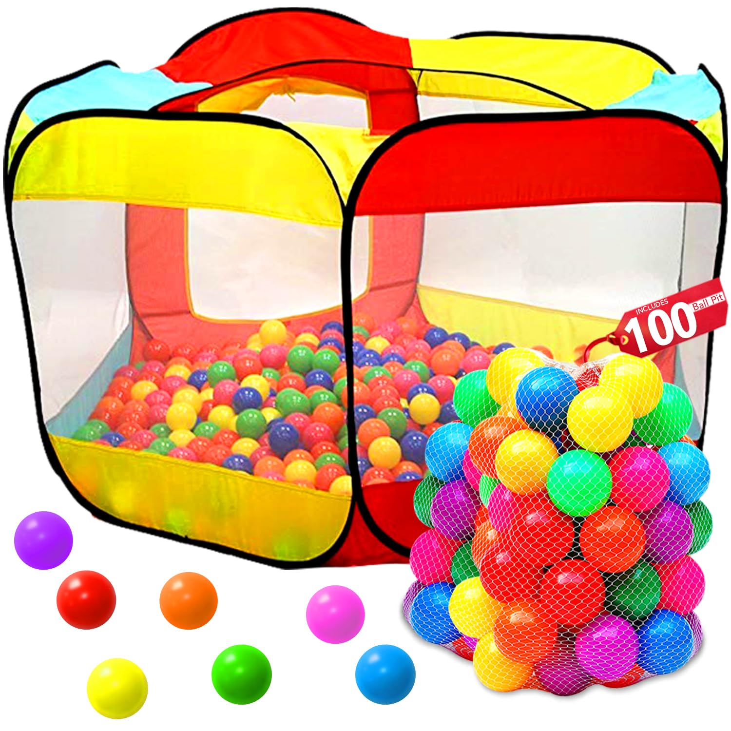 Kids Ball Pit Pop Up Large Tent for Toddlers - Indoor & Outdoor Gift Toys for Infants Girls & Boys, Baby Playpen with Zippered Storage Bag, 100