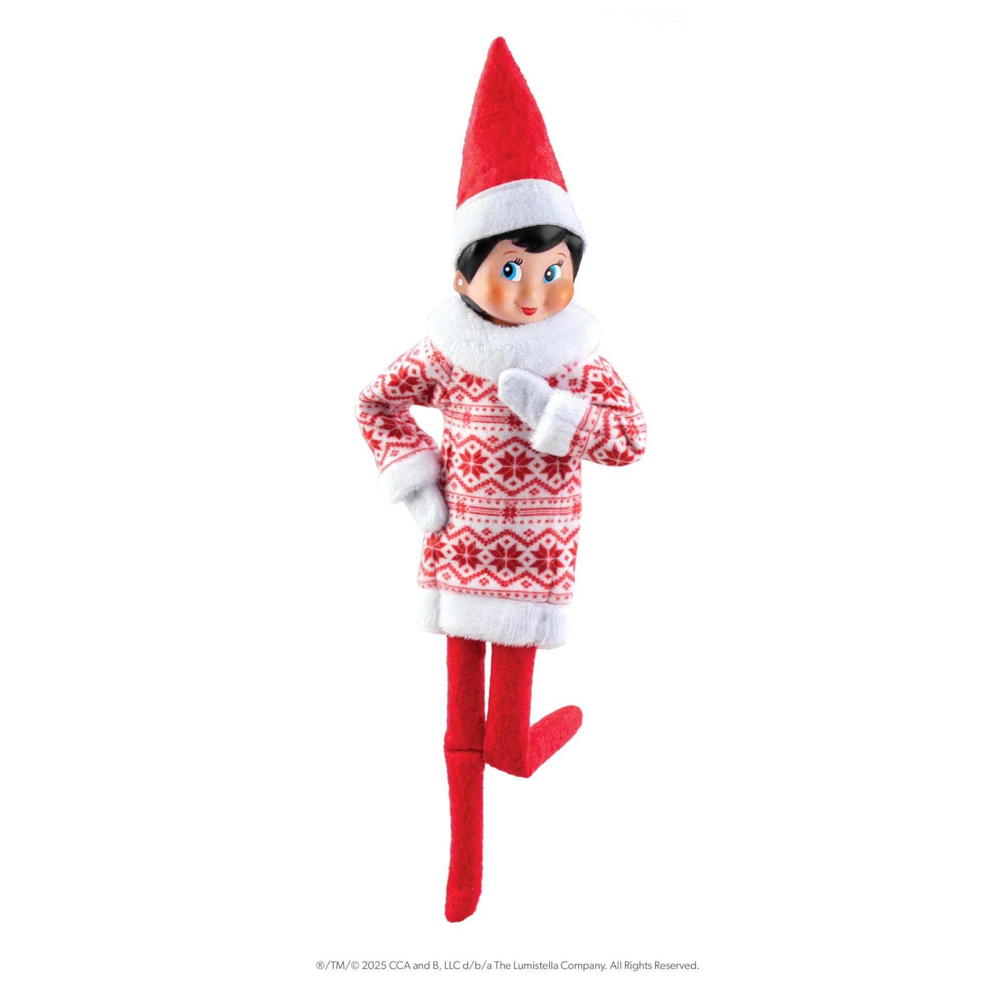 The Elf on the Shelf Scout Elf with Blue Eyes, Christmas Tradition Book Set with Claus Couture Snowflake Sweetie Fair Isle Dress, Red and White