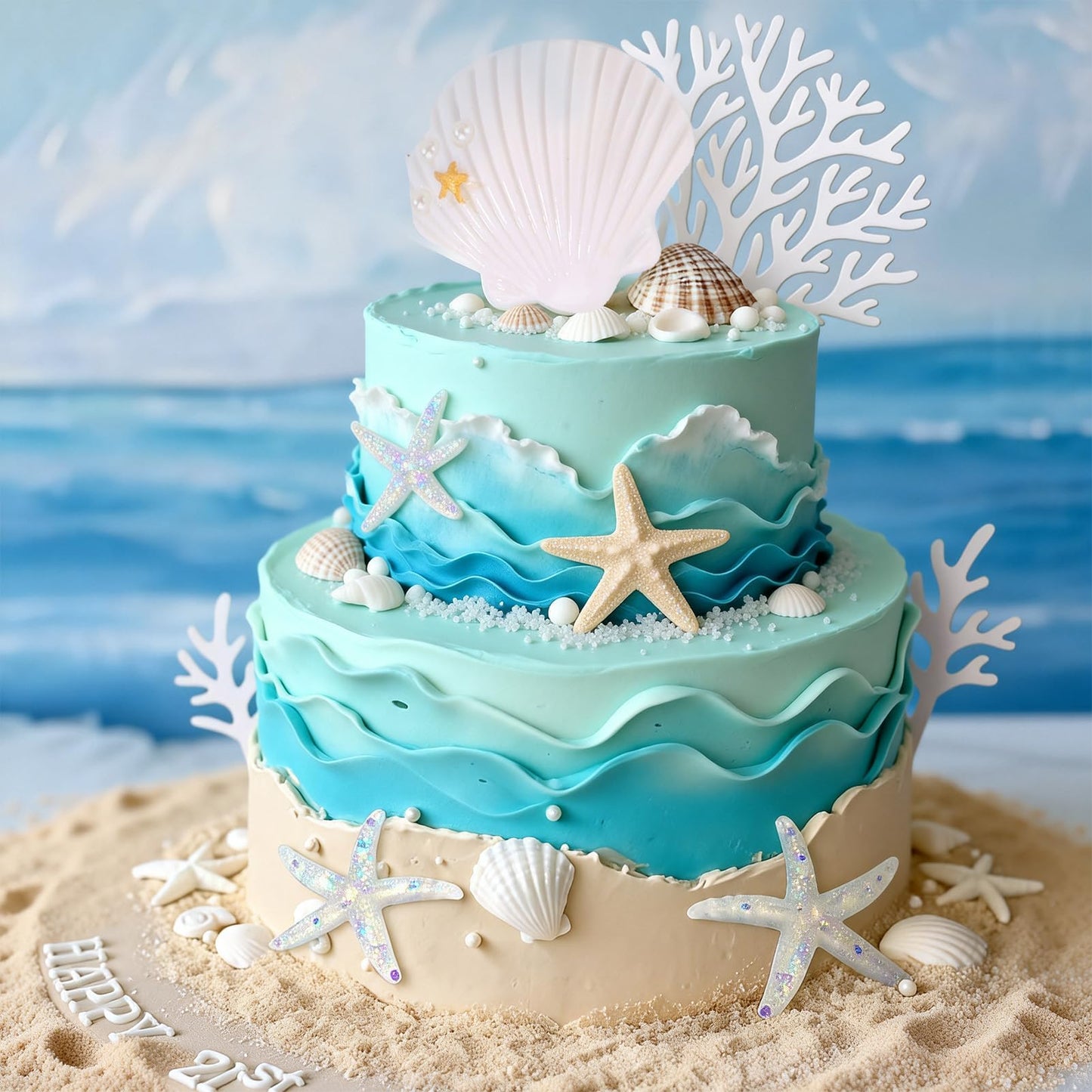 20Pcs Sea Shell Cake Decorations - Under The Sea Beach Theme Seashell Cake Toppers Starfish Coral Cake Decorations for Girls Women’s Birthday Baby