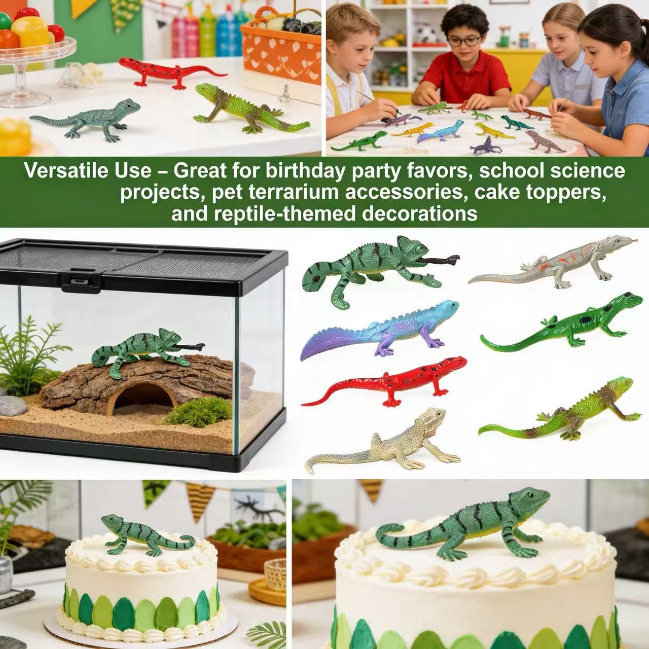 HLDMYYXGS 8PCS Plastic Lizards, Hand-Painted Small Animal Toys for Birthday Party Favors, Goodie Bags, Cake Toppers, School Science Projects, Sensory