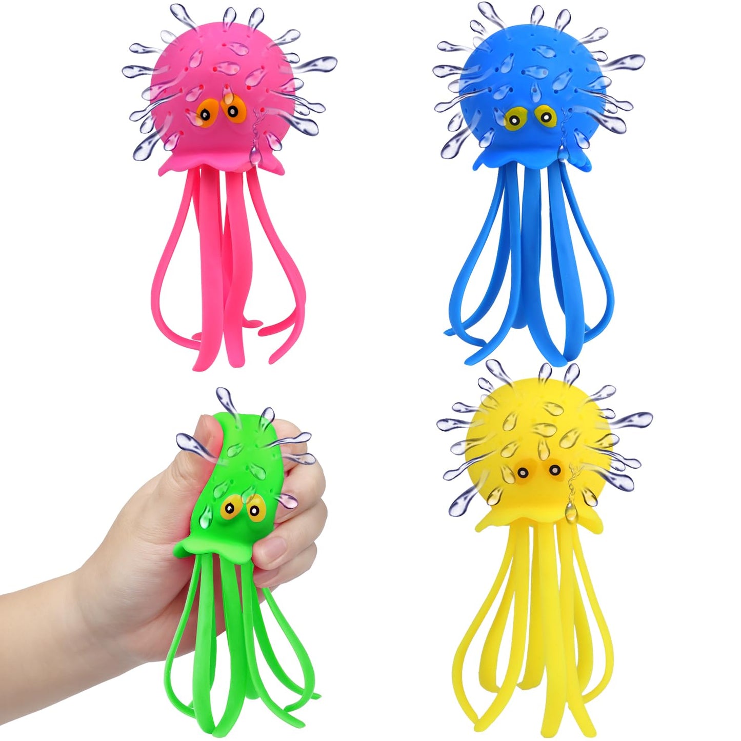 Auvitaya 4 PCS Octopus Water Balls, Sensory Stress Relief Floating Pool Toys for Kids, Water Splash Balls Toddler Swim & Bath Toys, Christmas Goodie