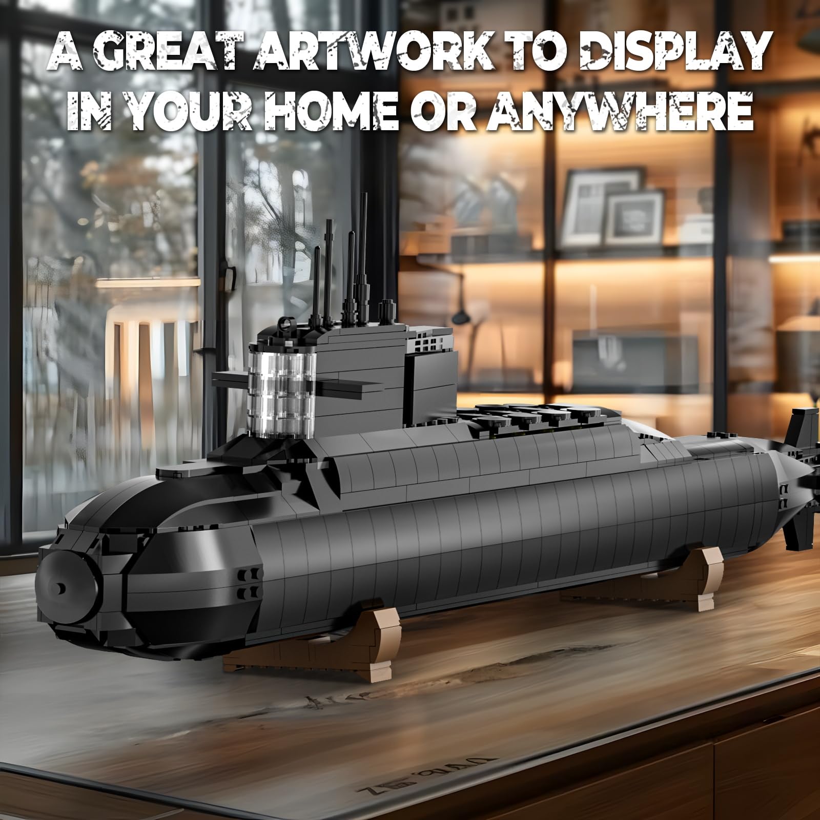 Strategic Nuclear Submarine Toy Building Blocks Set for Adult Kids, WW2 Historical Military Battleship Model Kit with Light, Home Office Decor
