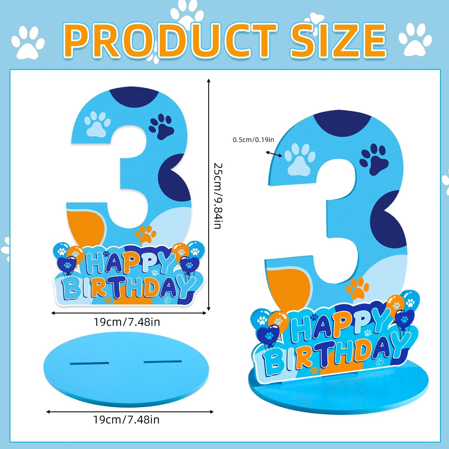 Dog Paw Birthday Party Decorations, Dog Paw Birthday Number Sign Centerpiece, 3rd Table Topper Wooden Centerpiece for Dog Theme 3rd Birthday Supplies