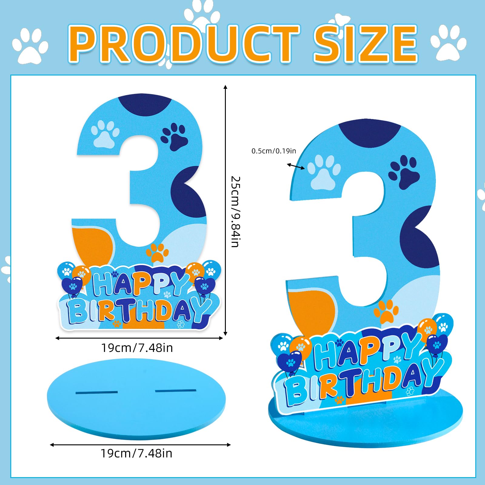Dog Paw Birthday Party Decorations, Dog Paw Birthday Number Sign Centerpiece, 3rd Table Topper Wooden Centerpiece for Dog Theme 3rd Birthday Supplies