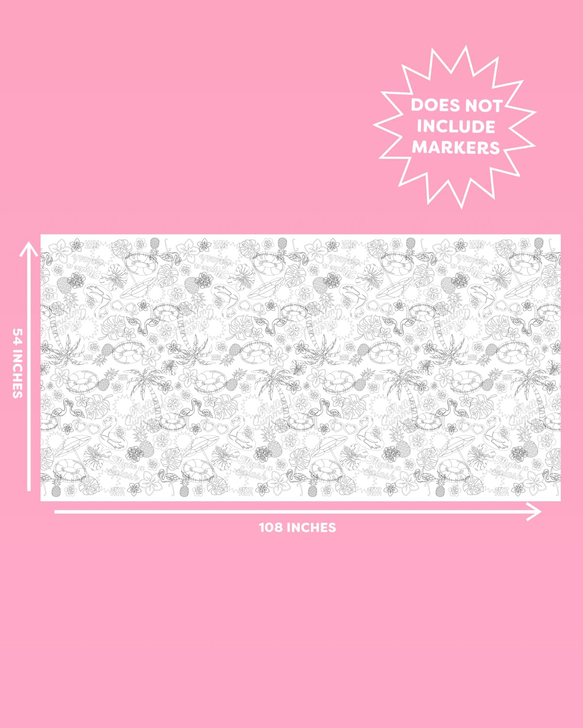 xo, Fetti Pool Party Paper Coloring Tablecloth - 9' x 4.5' | Summer Tablescape, Palm Tree Dinner Party Setting, Kids Birthday Decoration, Cute