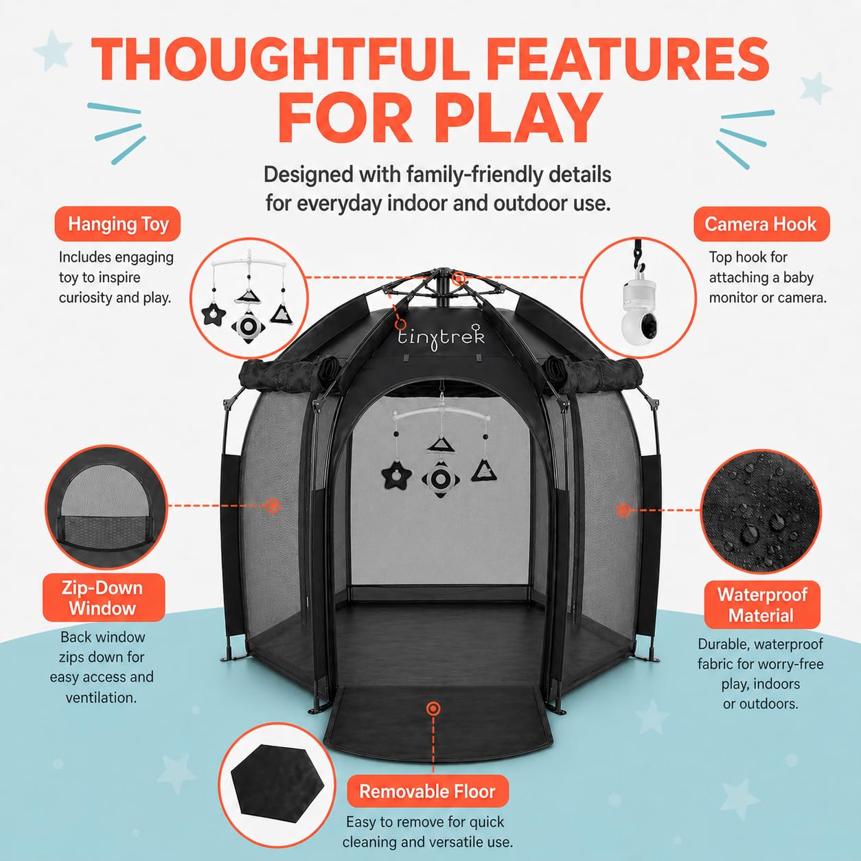 TinyTrek Kids Play Tent for Indoor and Outdoor Fun, Portable Pop Up Tent with Breathable Mesh, Toddler Play Space for Travel, Backyard, Camping