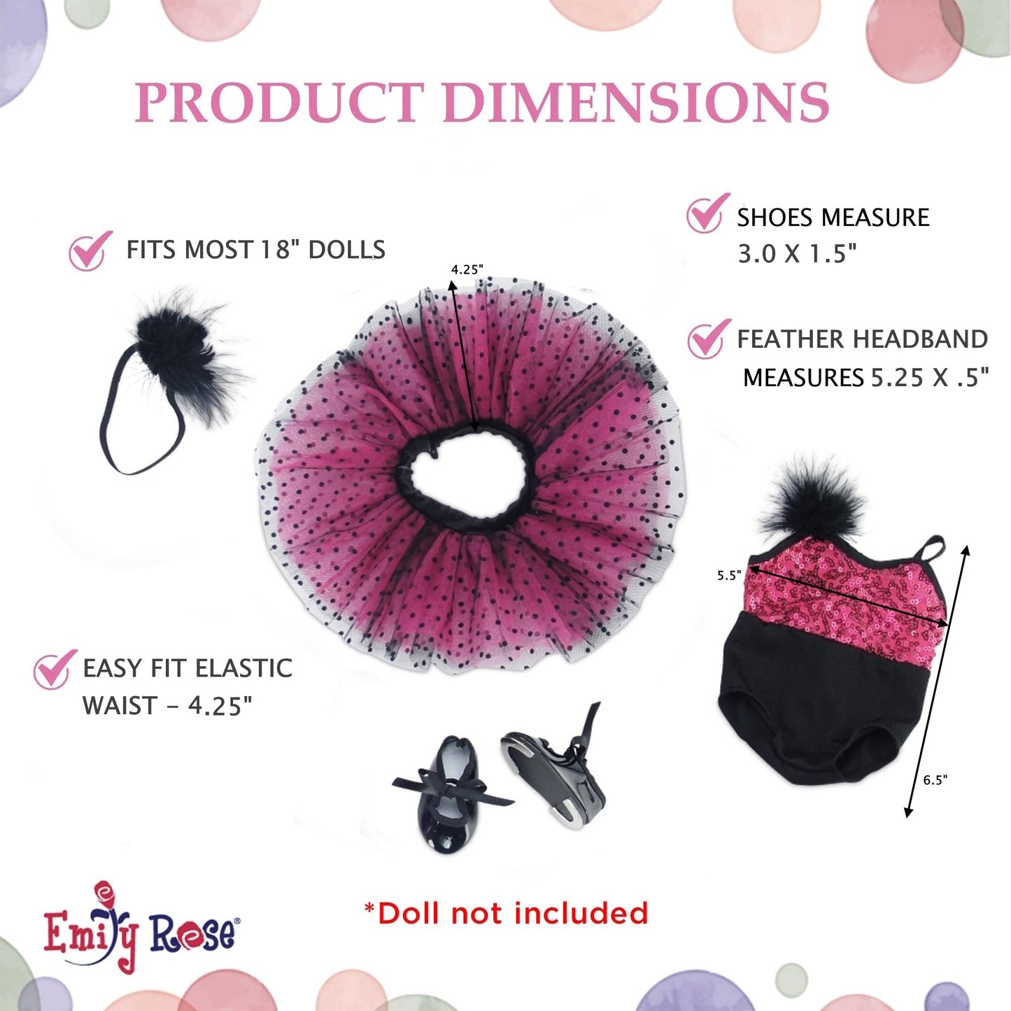 Emily Rose 18 Inch Doll Ballet Clothes Set - 4 PC Pink Ballerina Outfit Leotard, Tutu, Headband & Tap Shoes Set | Dance Recital Costume | Doll Not