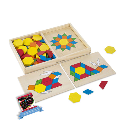 Melissa & Doug Pattern Blocks and Boards: Classic Toy Bundle with 1 Theme Compatible M&D Scratch Fun Mini-Pad (90029)