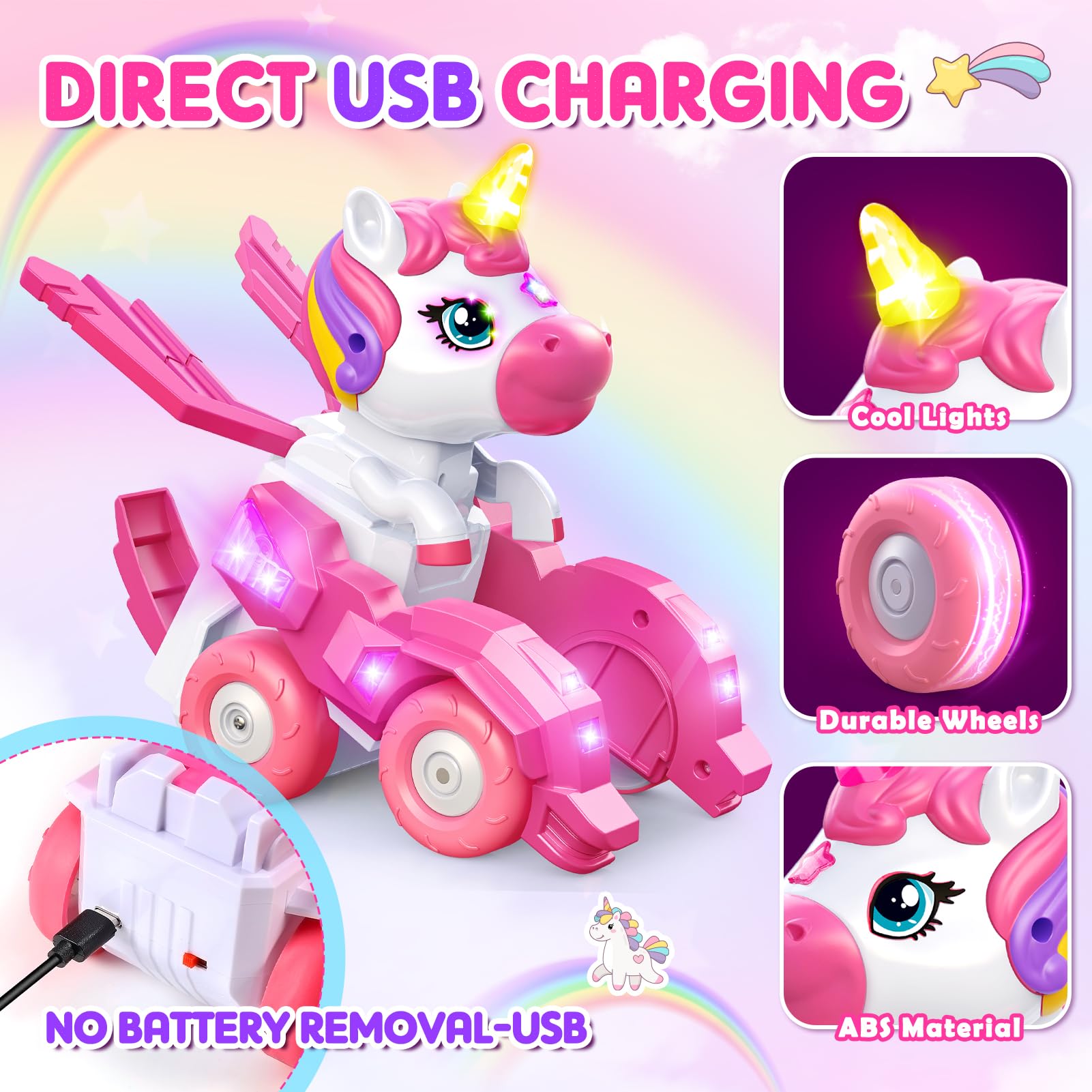 Unicorn Transforming RC Car, 2-in-1 Robot, 60-Min Playtime, Rechargeable
