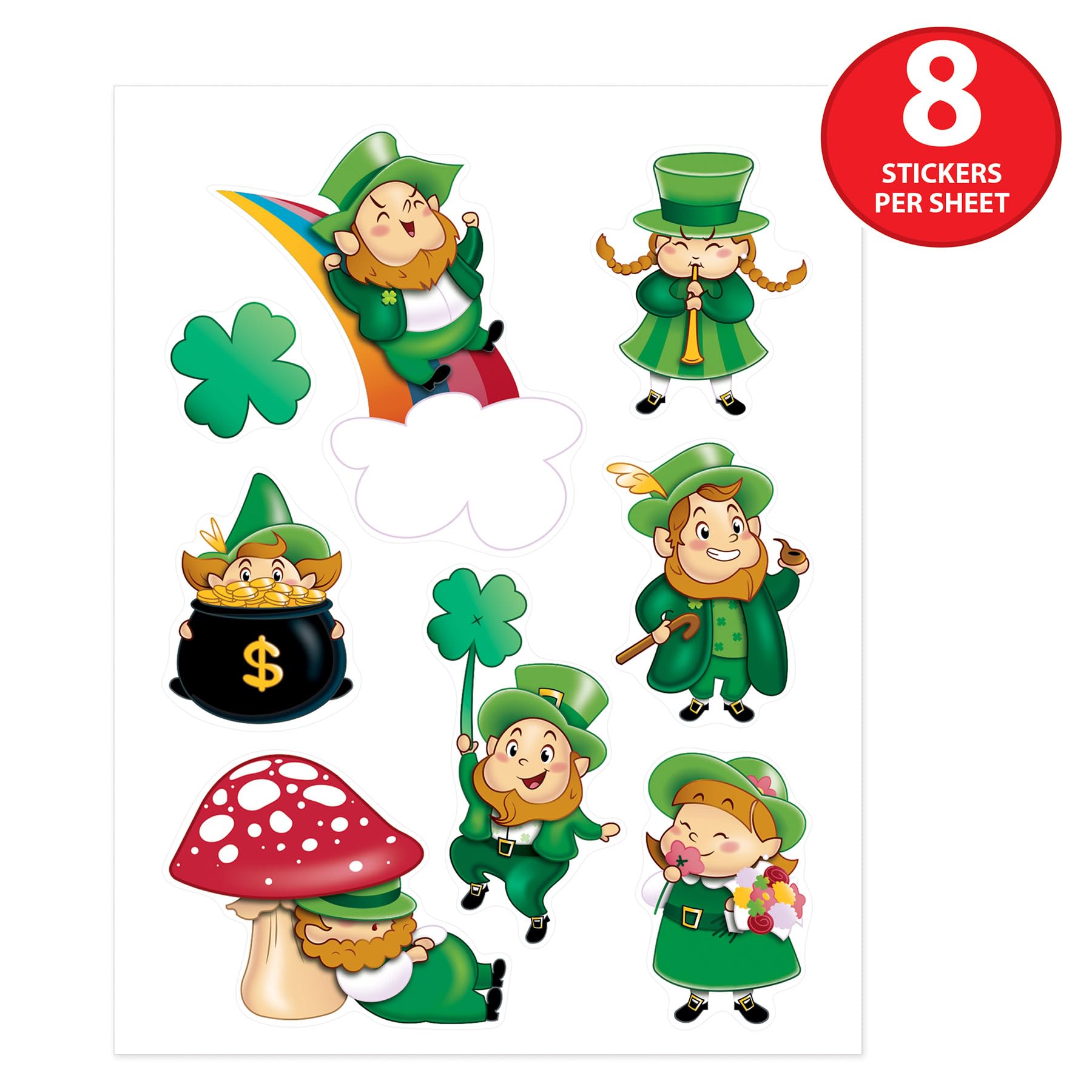 Beistle Leprechaun and Shamrock Stickers - 16 Sheets, 128 Cute Letter Seals in Green, Lucky Irish Decorations, St. Patrick's Day Handouts for Crafts