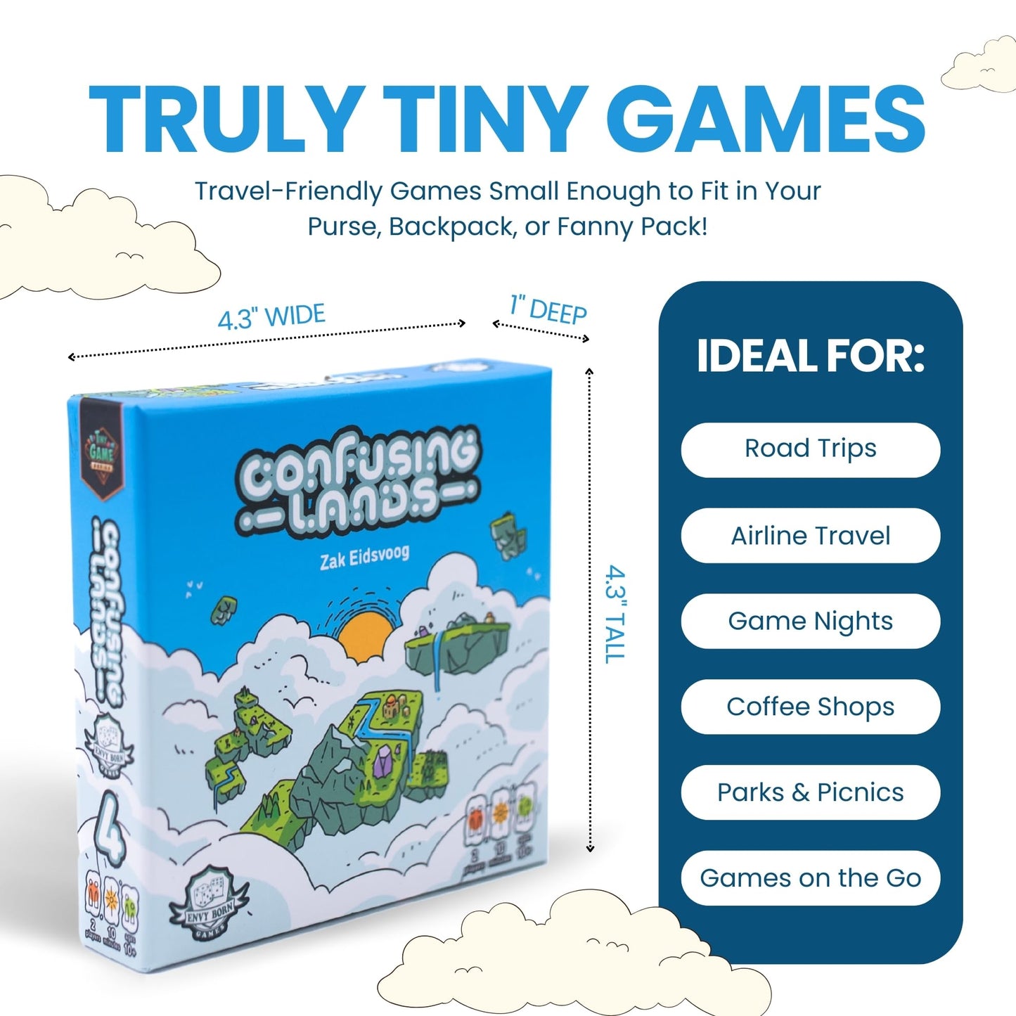 Confusing Lands | Whimsical Themed Travel Size Board Game You Can Play Anywhere | Strategic Card Placement Game | Solo Board Game | 1 - 2 Players