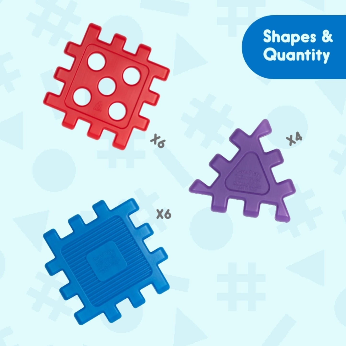Careplay Oversized Waffle Grid Building Blocks Set, 12x12 Inch Design, Easy-to-Use Building Toys for Toddlers and Kids, 16 Piece Set, Ages 18 Months