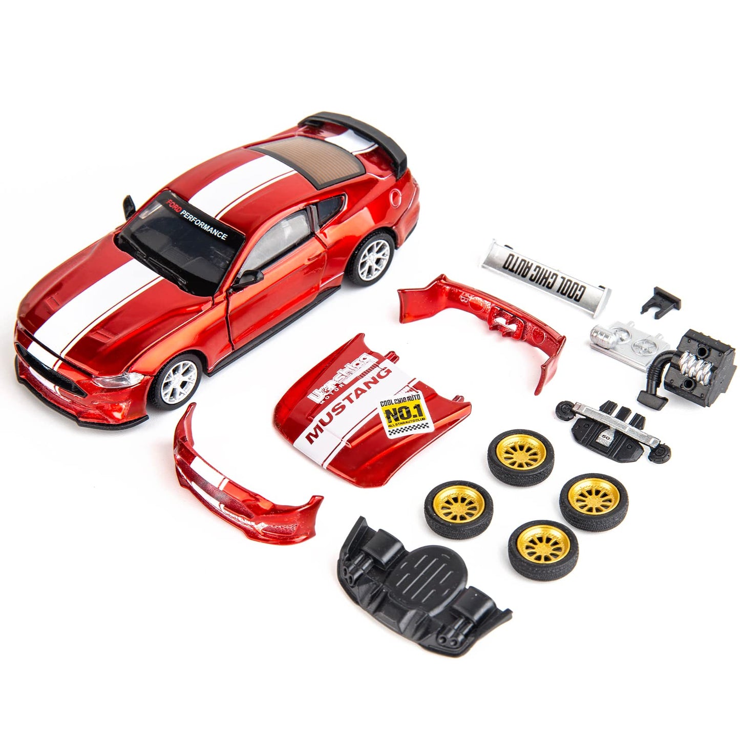 TGRCM-CZ 1/42 Ford Mustang Model, DIY Car Kit, Educational Building Toy, Children's Gift, Red