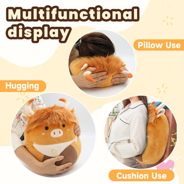 Yytoyshop Highland Cows Plush Pillow Adorable Cow Stuffed Animal Plushies Toys Soft Fluffy Cow Plush Pillow for Kids Adults Home Decor