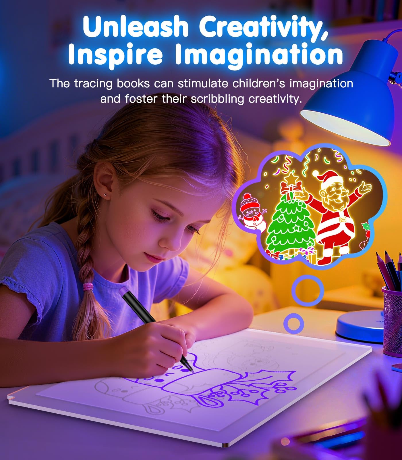 MoKo Led Drawing Message Note Board Rechargeable, 7 Color Light & 3 Modes, 16.9'' Art Dry Erase Lumiboard for Kids with Removable Stand,12 Markers & 2