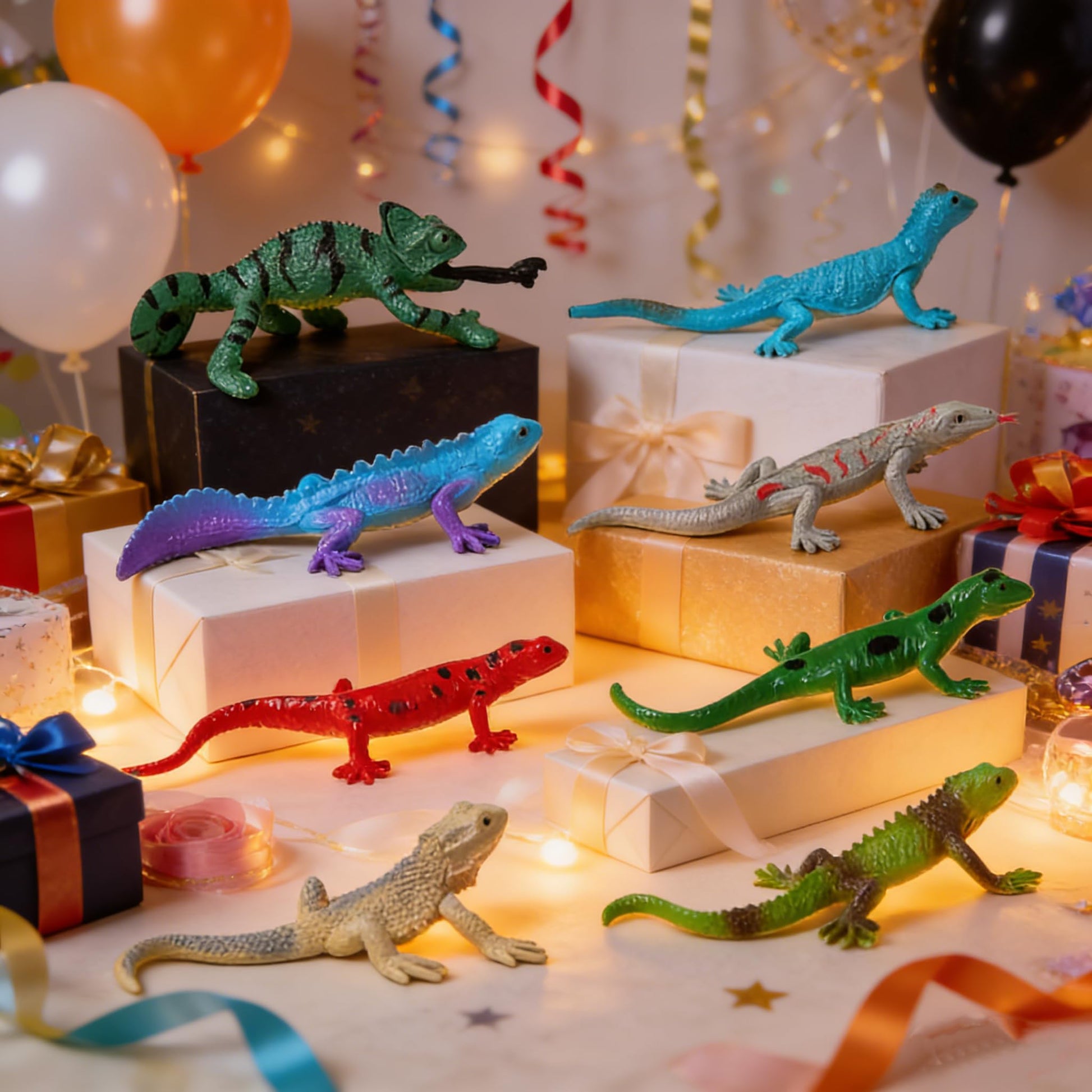 HLDMYYXGS 8PCS Plastic Lizards, Hand-Painted Small Animal Toys for Birthday Party Favors, Goodie Bags, Cake Toppers, School Science Projects, Sensory