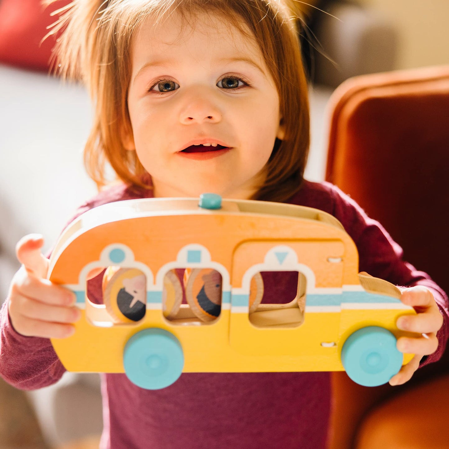 Melissa & Doug GO Tots Wooden Roll & Ride Bus with 3 Disks School Bus Toys for Babies and Toddlers - FSC-Certified Materials