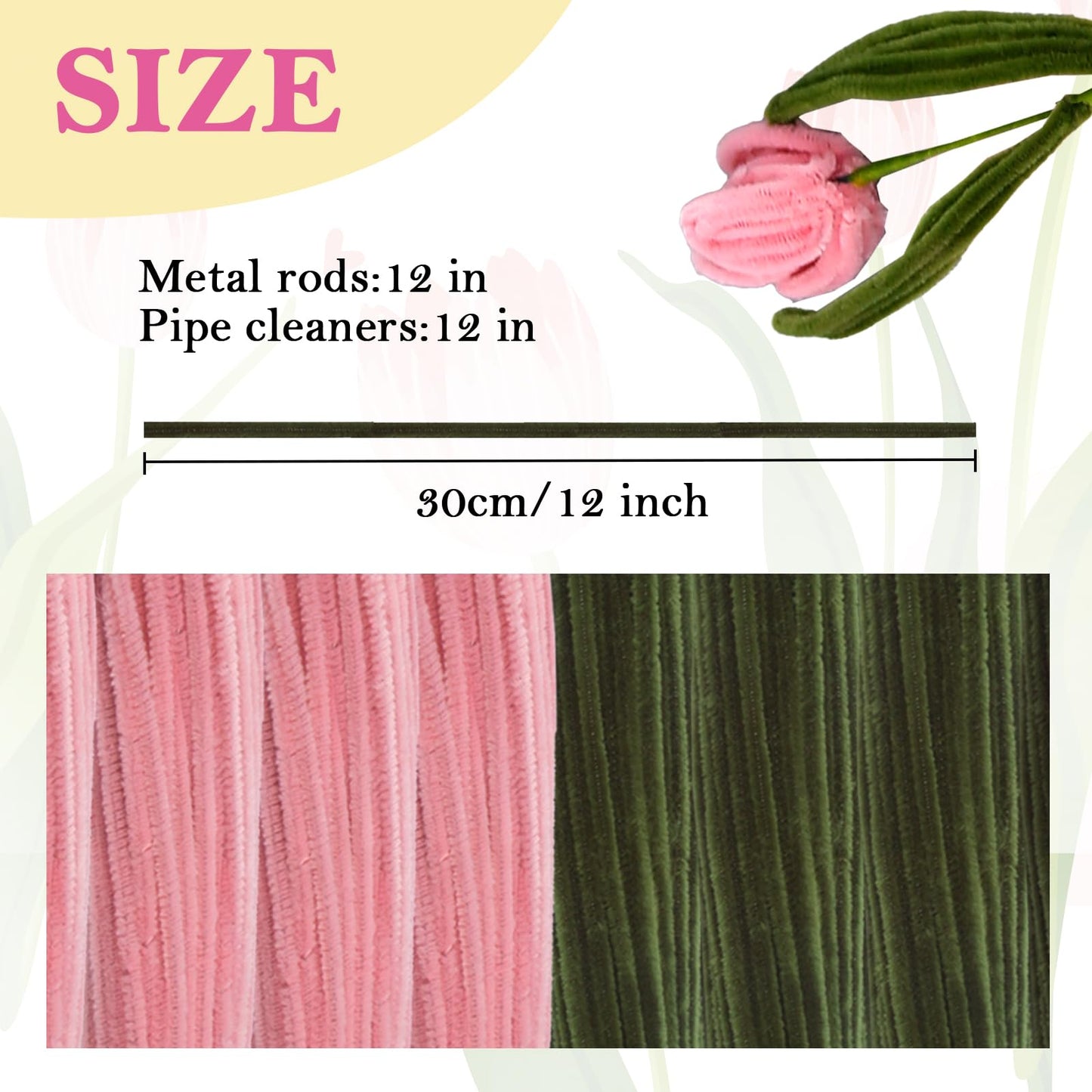 iCraftine Pipe Cleaner Flower Kit, Including Pink and Green Chenille Stems, Floral Stem, Gardening Tape, Ribbon for Making Flower Bouquet