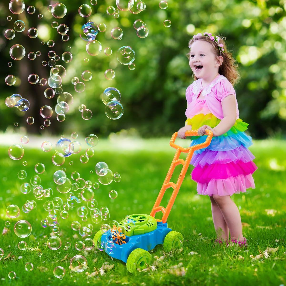 Lydaz Bubble Lawn Mower Toddler Toys, Bubble Machine Outdoor Garden Toys