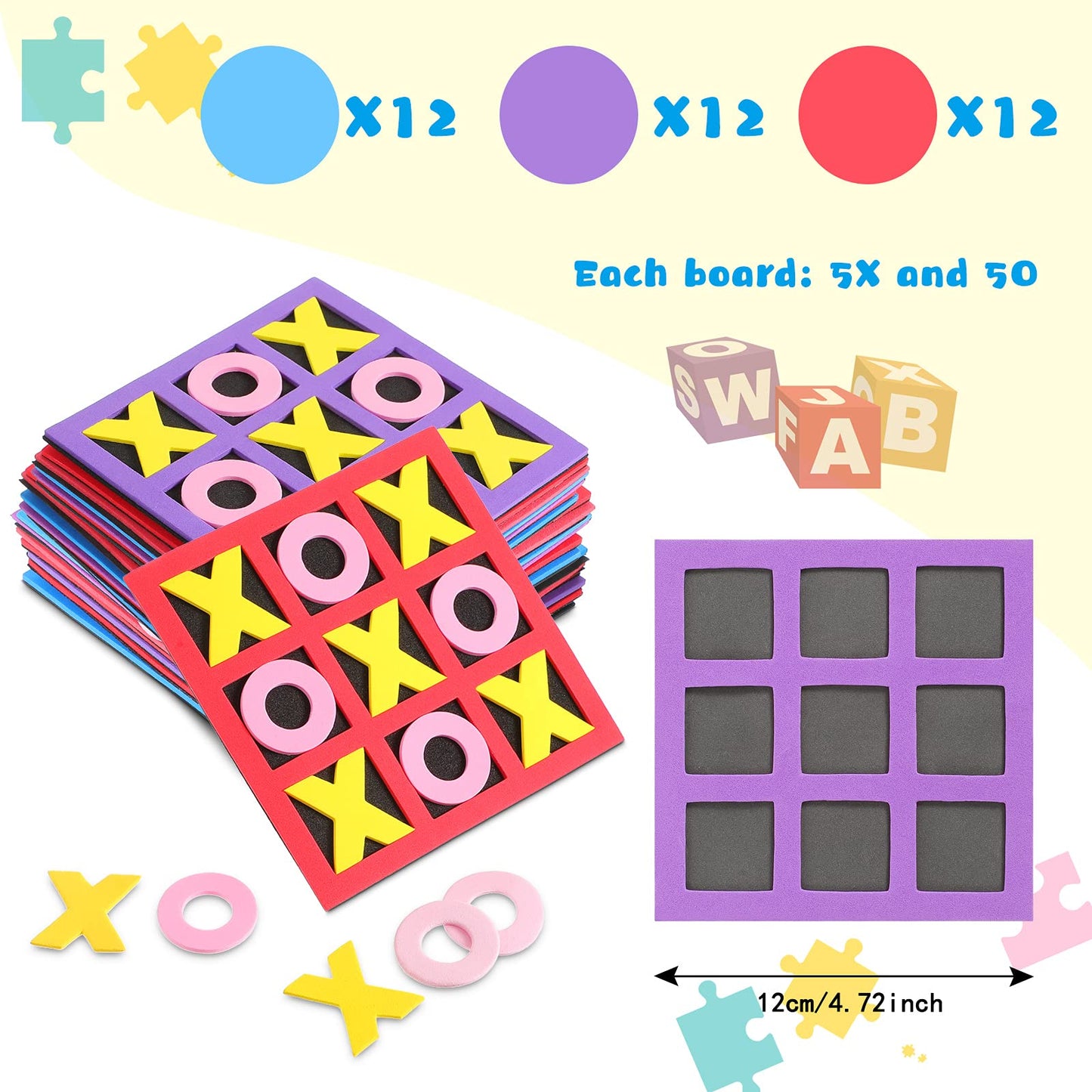 Skylety 36 Pack Tic Tac Toe Foam Tic Tac Toe Mini Board Game Family Classic Educational Table Game for Birthday Party Favors, Birthday Goody Bag