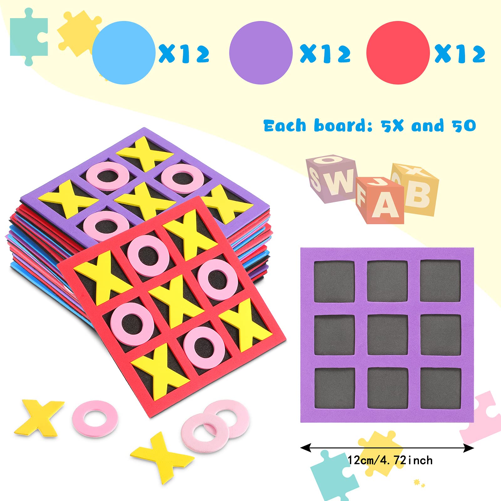 Skylety 36 Pack Tic Tac Toe Foam Tic Tac Toe Mini Board Game Family Classic Educational Table Game for Birthday Party Favors, Birthday Goody Bag