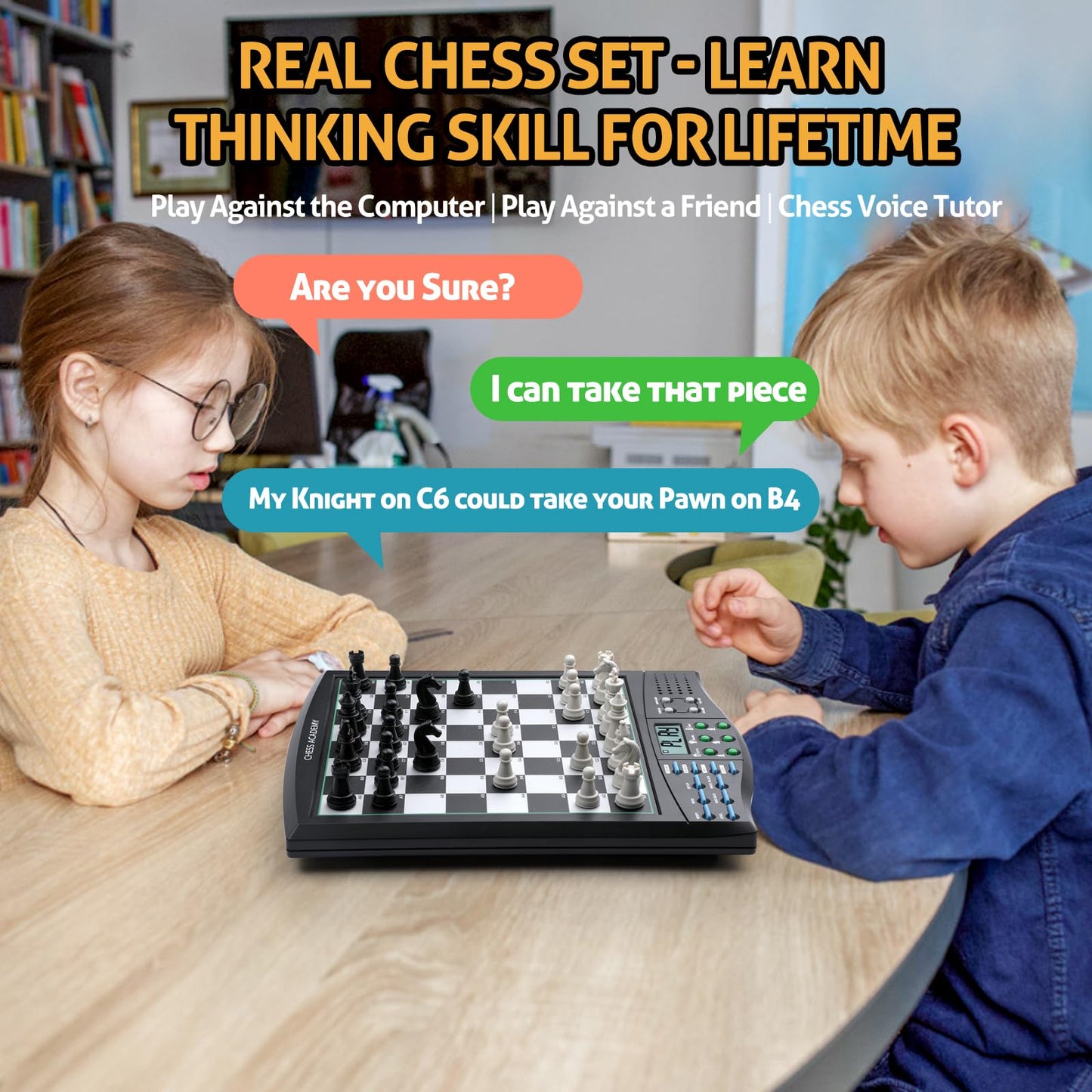 LEVEROAM Talking Chess Academy with Voice Teaching System, Electronic Chess Set with Strong Magnetic Pieces, Electronic Chess Board with Rating ELO