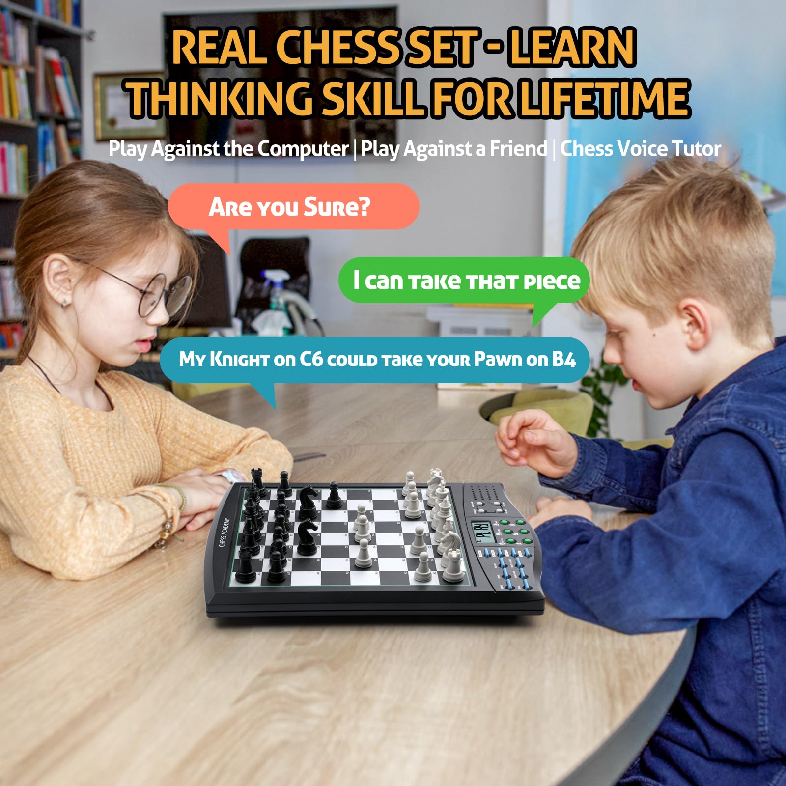 LEVEROAM Talking Chess Academy with Voice Teaching System, Electronic Chess Set with Strong Magnetic Pieces, Electronic Chess Board with Rating ELO