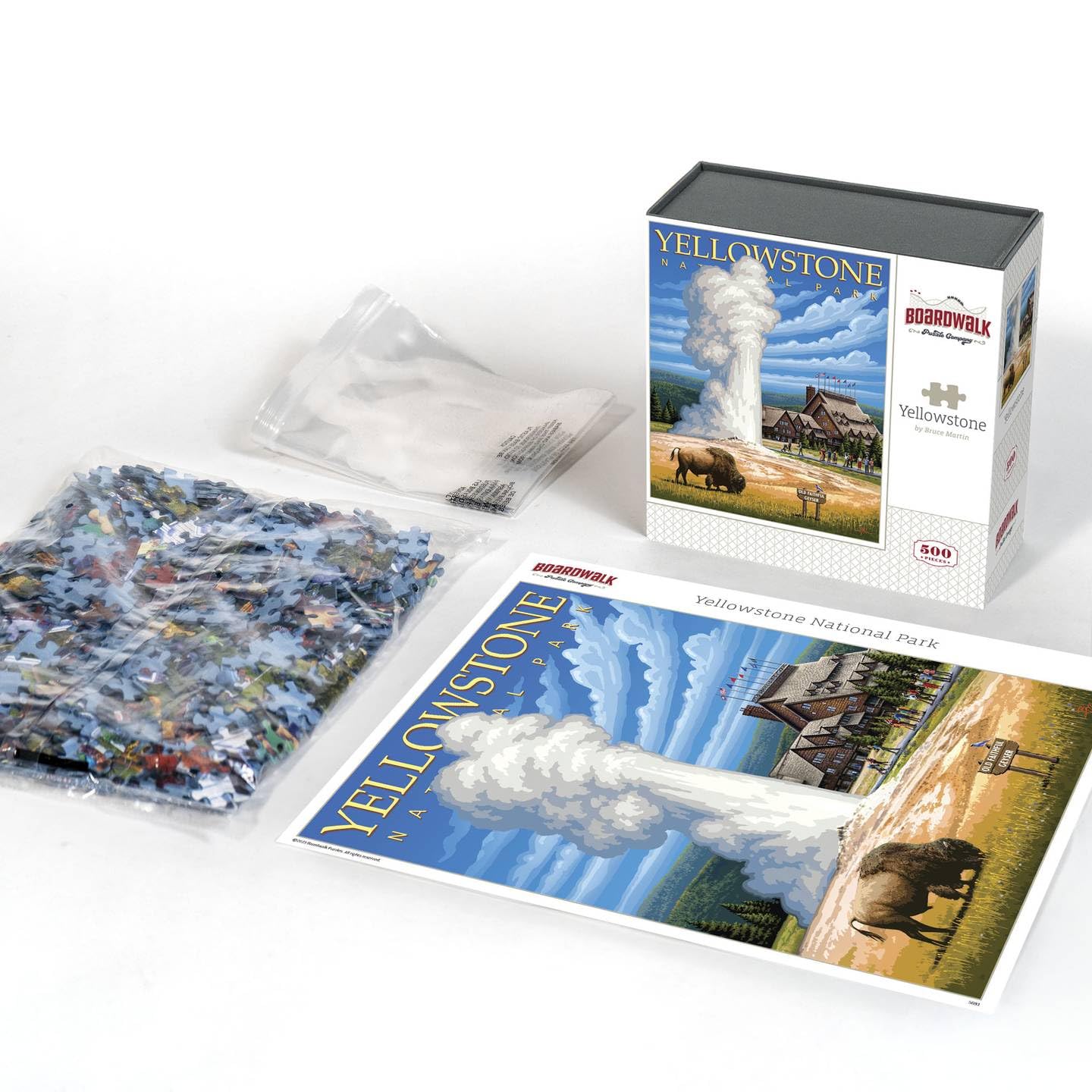 Boardwalk Yellowstone 500 Piece Jigsaw Puzzle Scenic Wildlife Wyoming Puzzles with Premium Box, Gift for Adults and Family 16"x20"