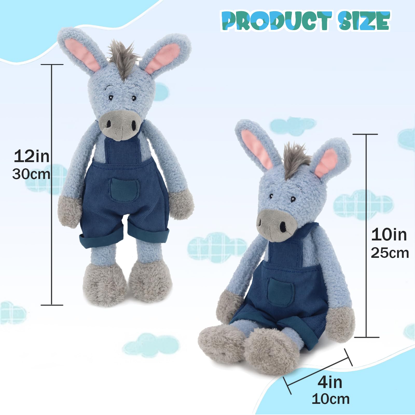 JamieCare 14" Dressing Donkey Stuffed Animal Plush Toy for Girls Boys and Kids, Soft Cuddly Friends Home Decor (Blue) Machine Washable Dolls