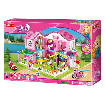 SlubanKids Girls Dream Villa Building Sets for Kids, Colorful 3D 896 Pc Stackable Toys, DIY Villa Building Creative Play, Includes People, DIY Design