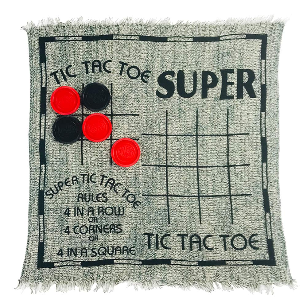YH Poker 3 in 1 Giant Checkers Set and Tic Tac Toe Game with Reversible Rug - Indoor and Outdoor Board Game for Family, Great for Camping, Backyard