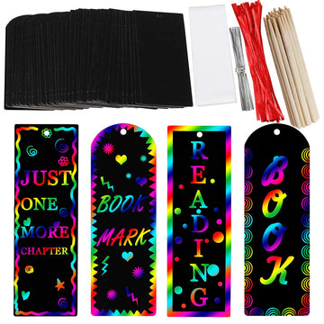 Supla 36 Set 2 Style Magic Scratch Rainbow Bookmarks Making Kit for Kids Students Party Favor Scratch Paper DIY Bookmarks Bulk with Scratching Tools