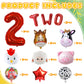14PCS Farm Animal Balloons, Chicken Pig Donkey Cow Sheep Large Number 2 and Letter TWO Foil Balloon for 2nd Farm Animal Theme Birthday Party Decor