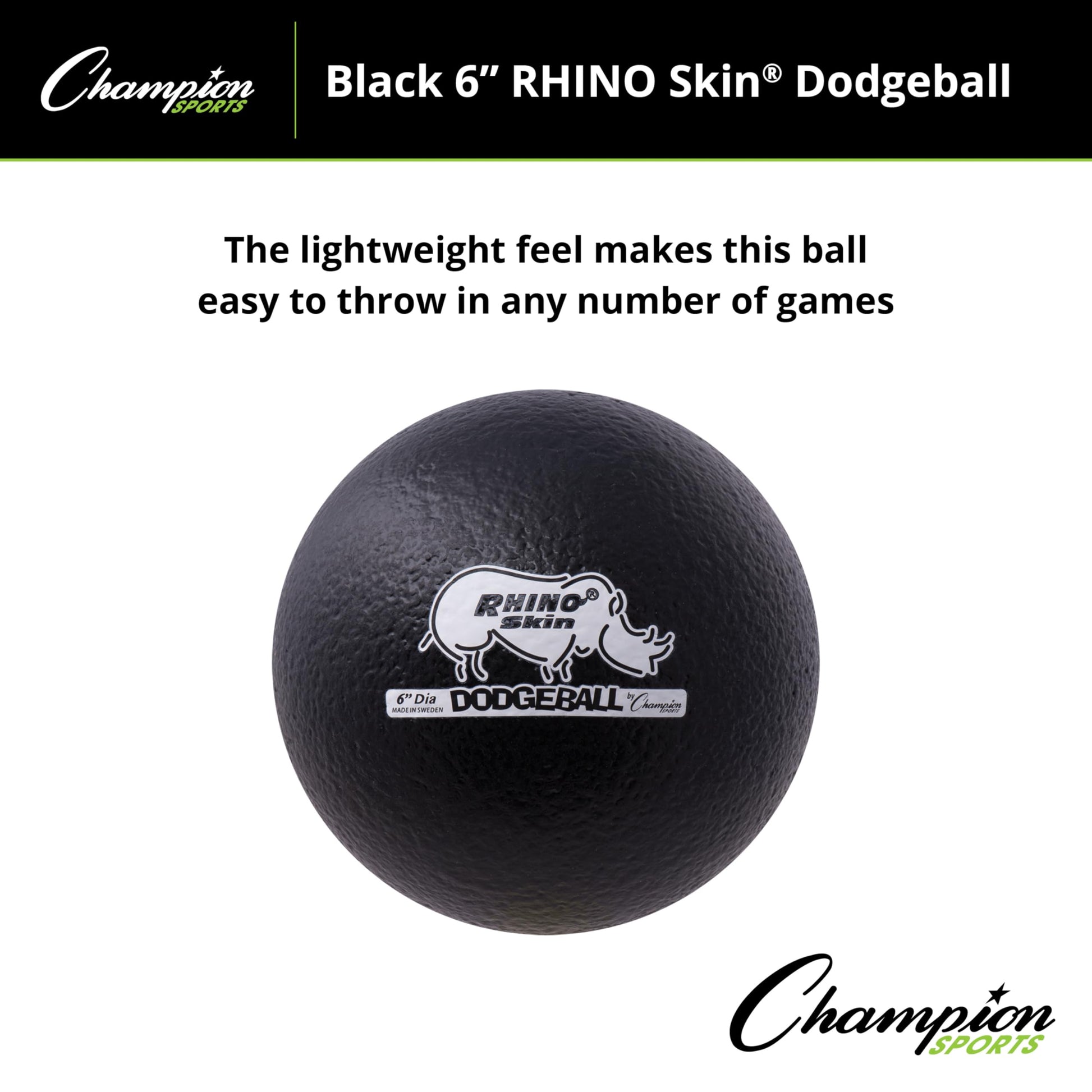 Champion Sports Rhino Skin Dodgeball , Black, 6 Inch