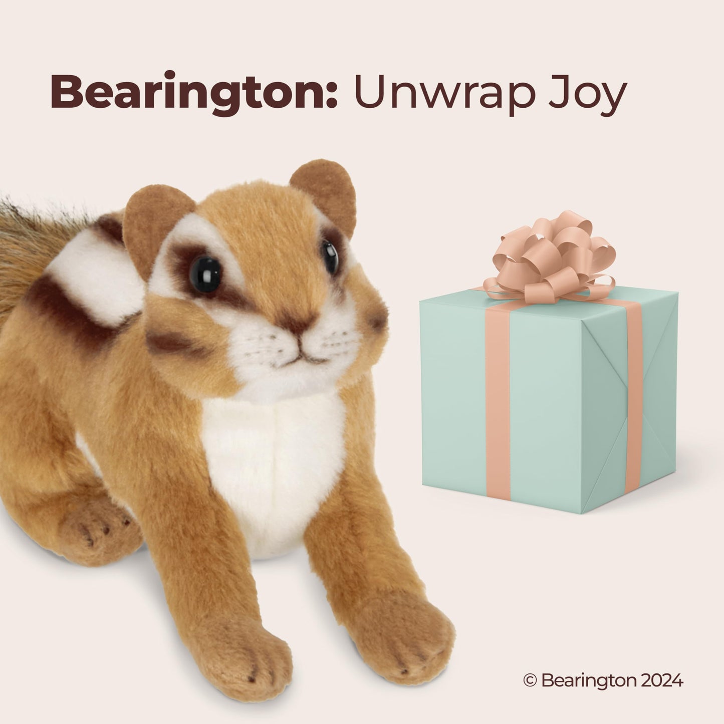 Bearington Chippie Chipmunk Stuffed Animal - 7" Realistic Stuffed Animals with Soft Fur for Toddlers and Wildlife Animal Lovers - Plush Toy Chipmunk