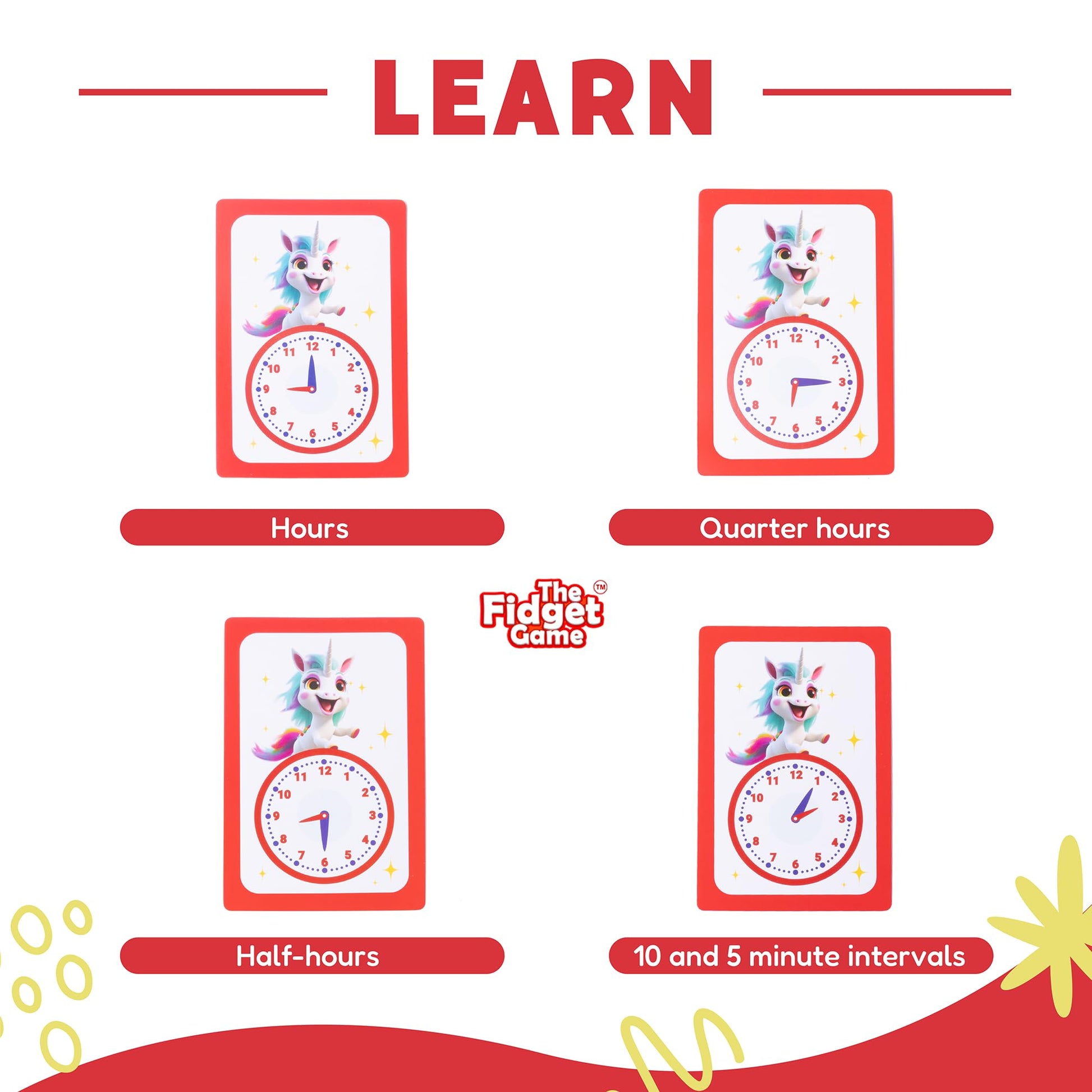 The Fidget Game Telling Time Flash Cards, Learn to Read Analog Clocks