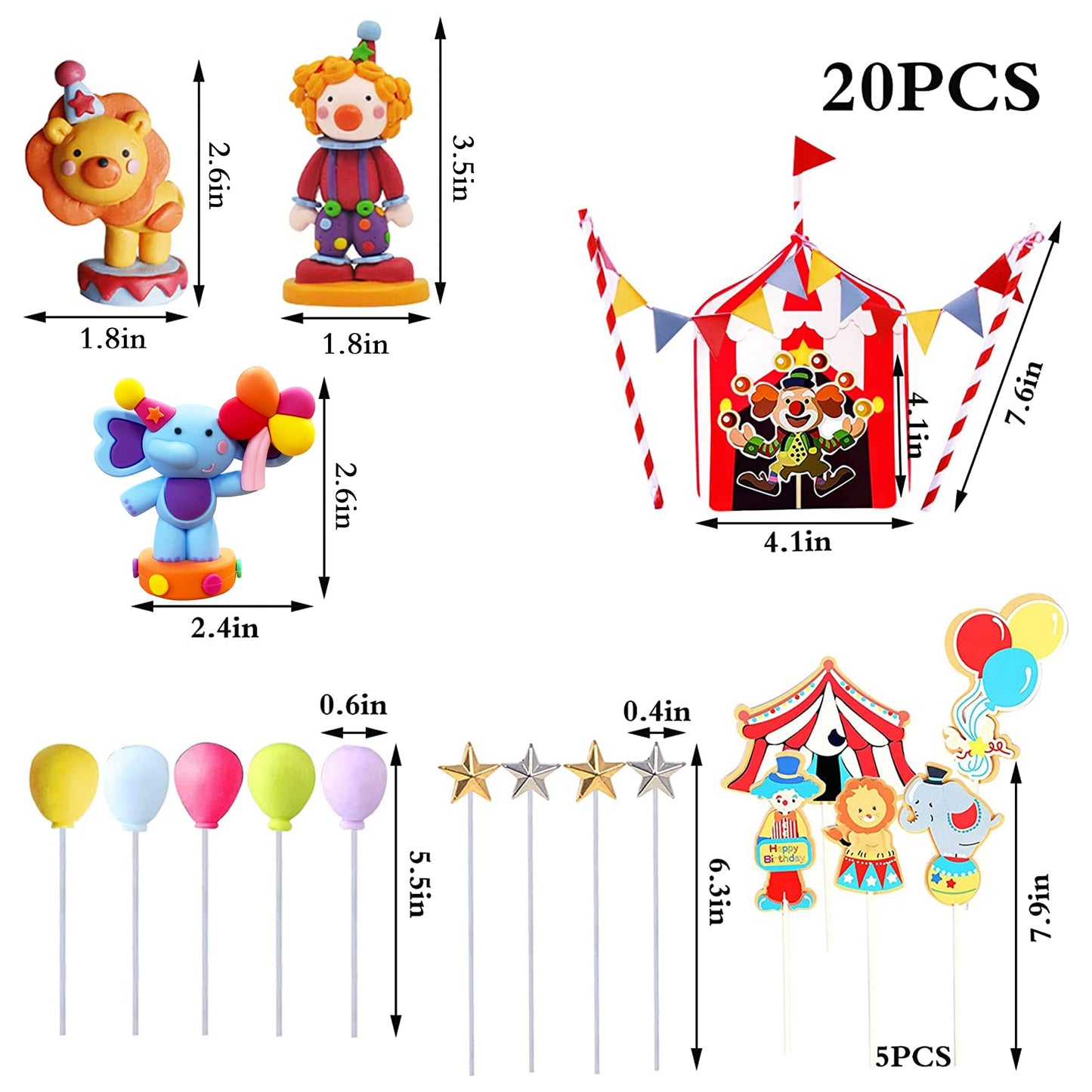 Circus Cake Toppers Carnival Cupcake Toppers Circus Birthday Cake Decorations Carnival Birthday Party Supplies Circus Baby Shower Decoration