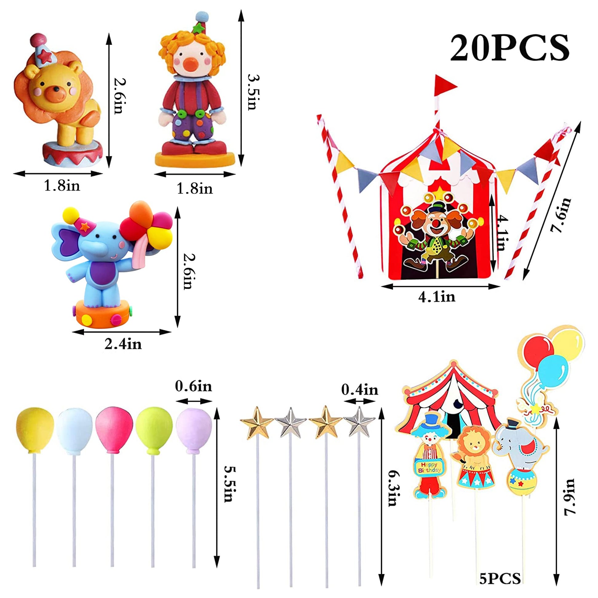 Circus Cake Toppers Carnival Cupcake Toppers Circus Birthday Cake Decorations Carnival Birthday Party Supplies Circus Baby Shower Decoration