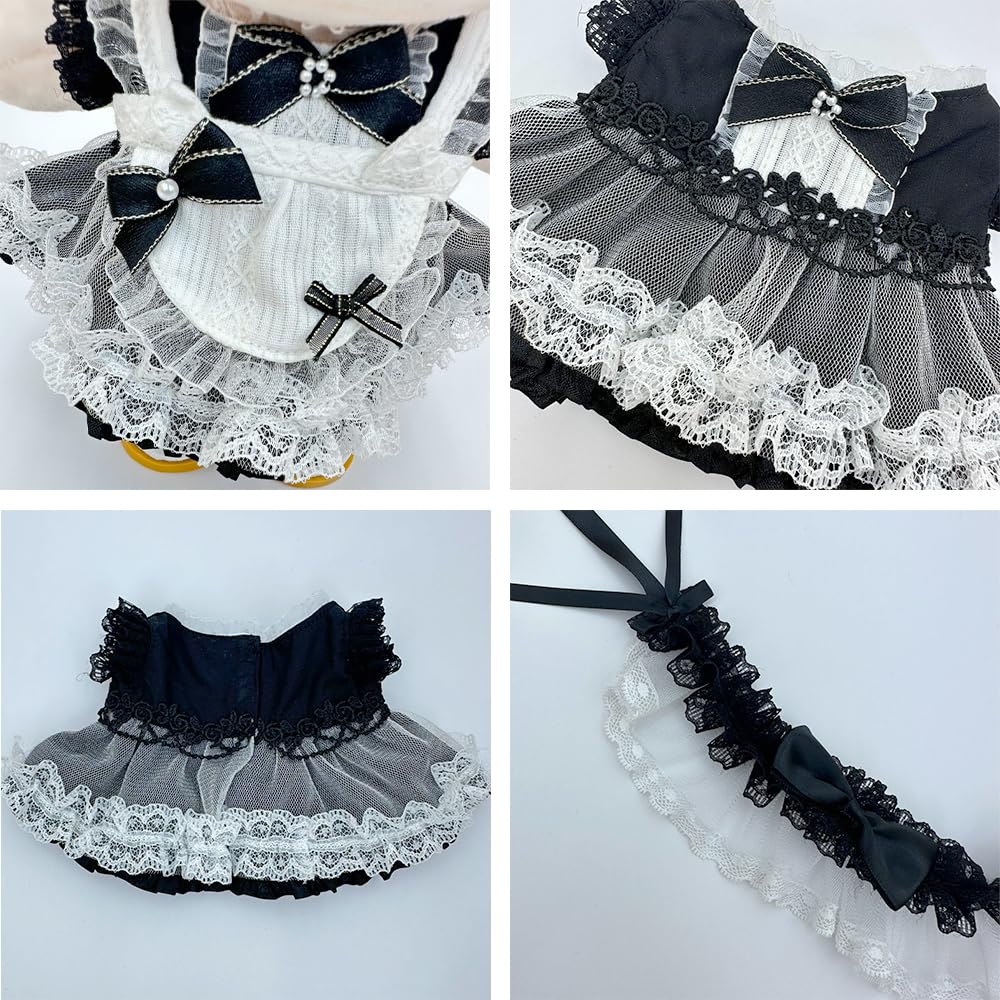 niannyyhouse Headdress Dress Apron 10cm 15cm 20cm Plush Doll Lace Maid Outfit Dress Up Accessories (Black-20cm)