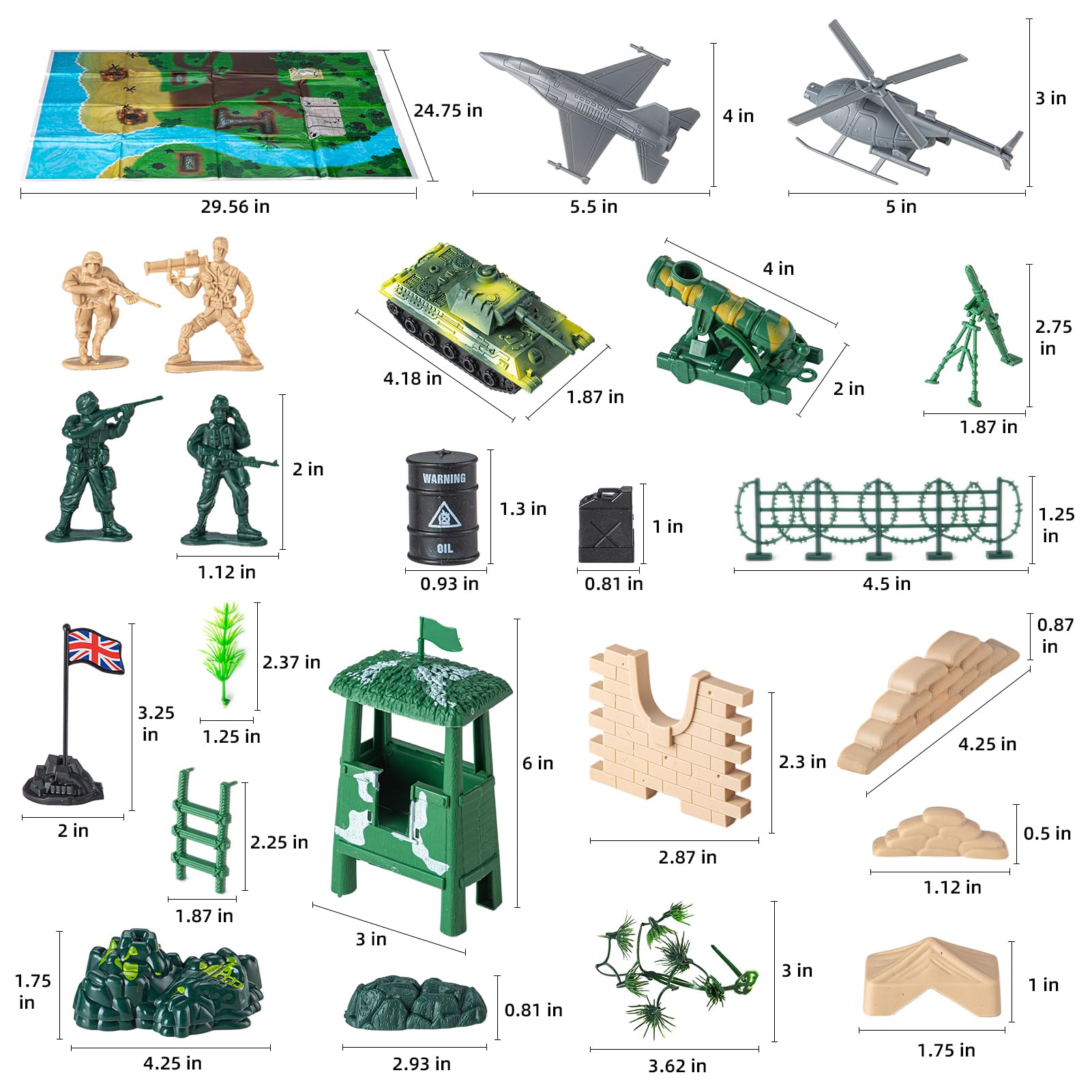 oqotoy Army Men Toys Large Battle Playset- 110-Piece Army Men Action Figures Playset with Realistic Vehicles (Tanks, Helicopter, Fighter