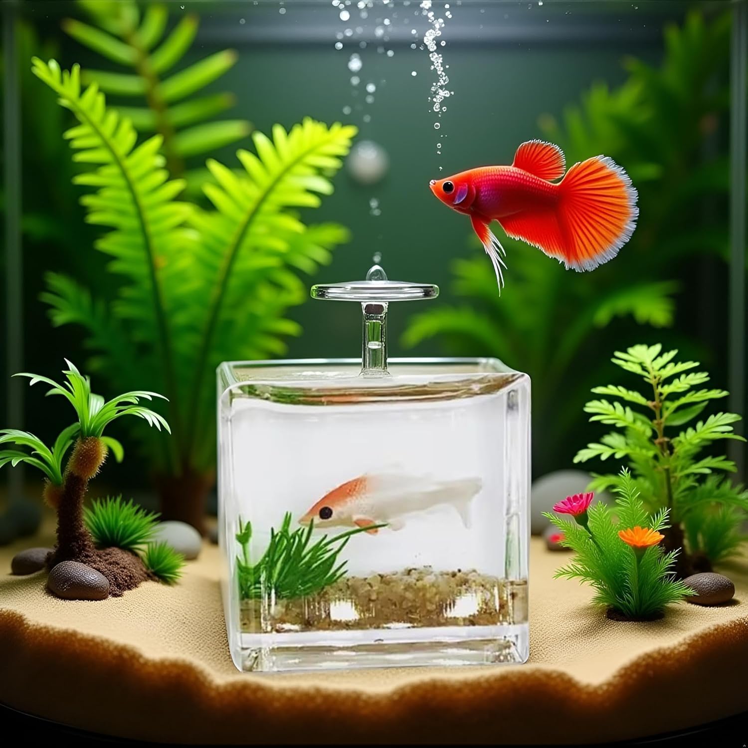 2Pcs Goldfish Charm of Mini Tank with This 1:12 Scale Miniature Accessory Square Fish Tank Realistic Glass Decor for Dollhouse Display Captivating