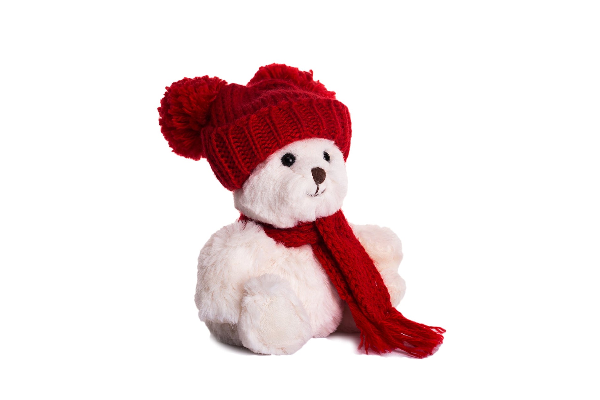 DILLY DUDU with Knit Hat and Scarf Teddy Bear Stuffed Animal Plush Holiday Bear, White, 6inch